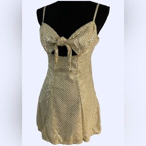 DELIA*S / DOLLS KILL Bow Knot Gold Shiny Sequin Mini dress